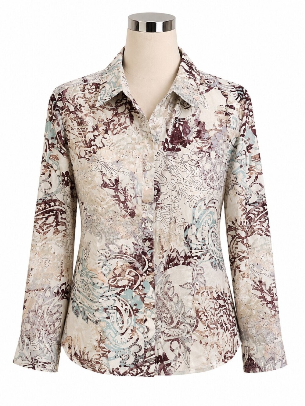 Chico's Multicolor Paisley Print Wrinkle Resistant Button Down Shirt Sz 3(XL)